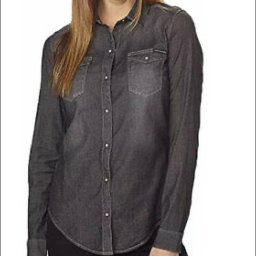 Calvin Klein Womens Size XXL Black Pearl Snap Western Button Down Shirt